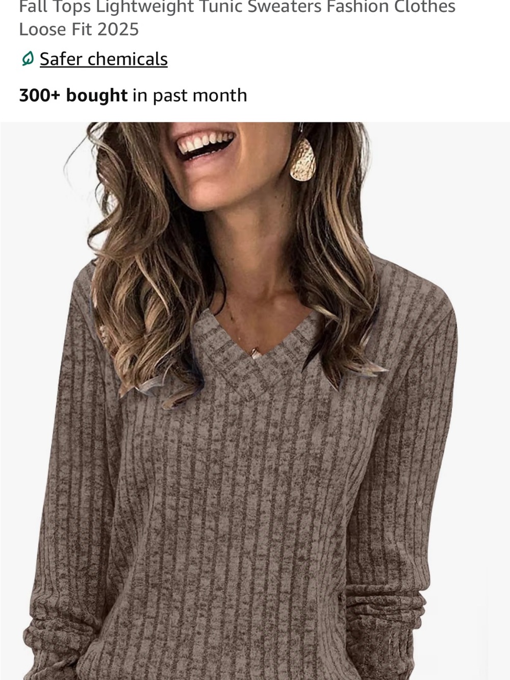 Classic Ribbed V-Neck Tunic Sweater - Taupe